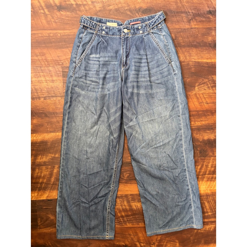 Pilcro Wide Leg Jeans Women 27 Blue Trousers Pleated High Rise Cotton Denim